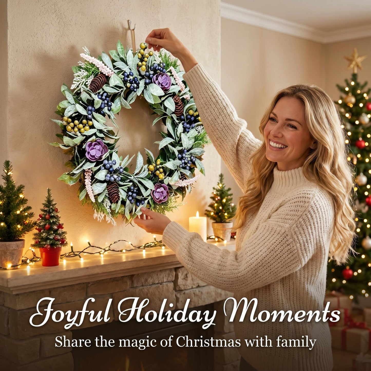 18" Artificial Christmas Wreath - Berry & Pinecone Door Wreath  Holiday Decor