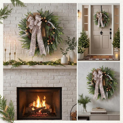 Rustic Christmas Wreath - 18‘’Artificial Holiday Greenery Door Decor