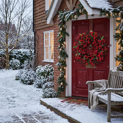 18" Artificial Christmas Red Berry Wreath for Front Door