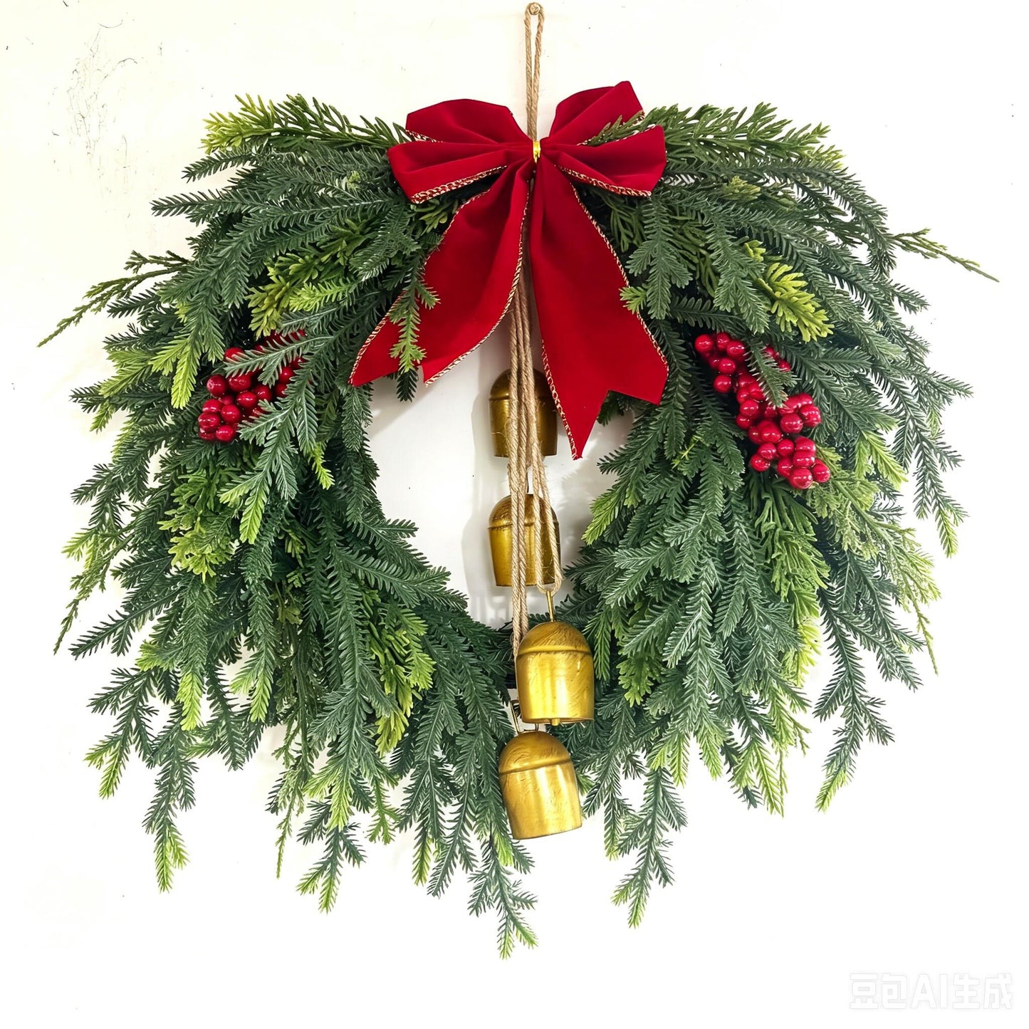 18" Artificial Christmas Cedar Wreath with Bells and Red Bow