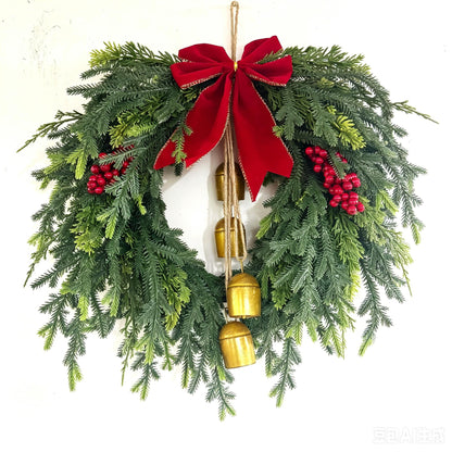 18" Artificial Christmas Cedar Wreath with Bells and Red Bow