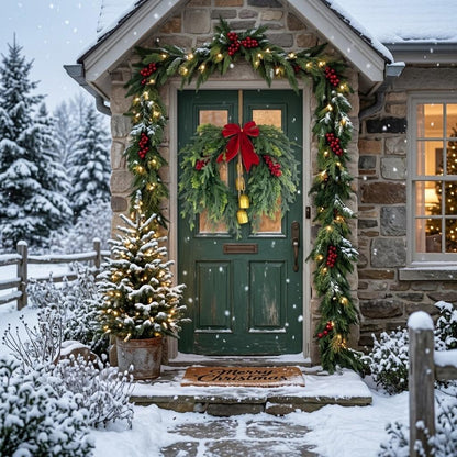 18" Artificial Christmas Cedar Wreath with Bells and Red Bow