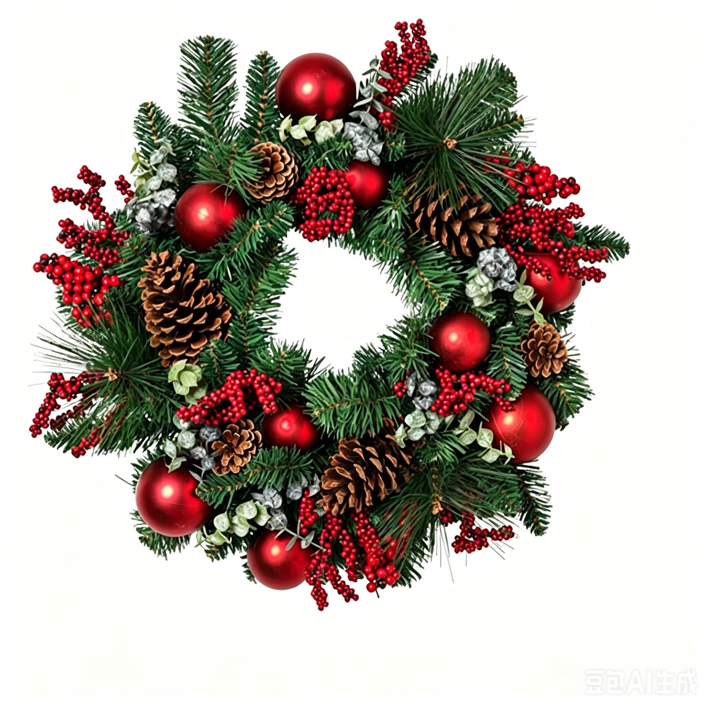 18" Artificial Christmas Wreath with Red Ornaments and Pinecones