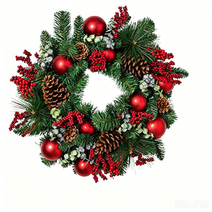 18" Artificial Christmas Wreath with Red Ornaments and Pinecones