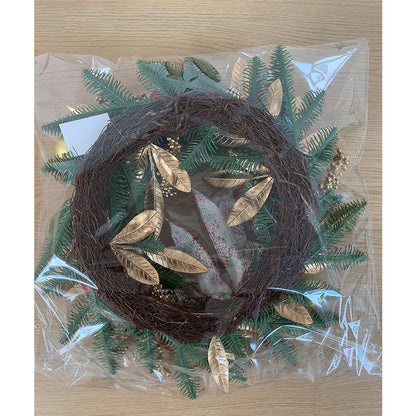 18" Artificial Christmas Wreath with Pinecone Ribbon and Gold Leaves
