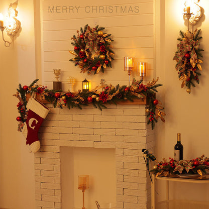 18" Artificial Christmas Wreath with Pinecone Ribbon and Gold Leaves