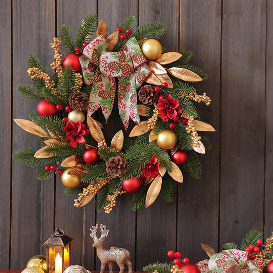 18" Artificial Christmas Wreath with Pinecone Ribbon and Gold Leaves