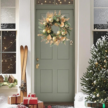 20" Artificial Gold & Pine Christmas Wreath with Orchids and Ornaments
