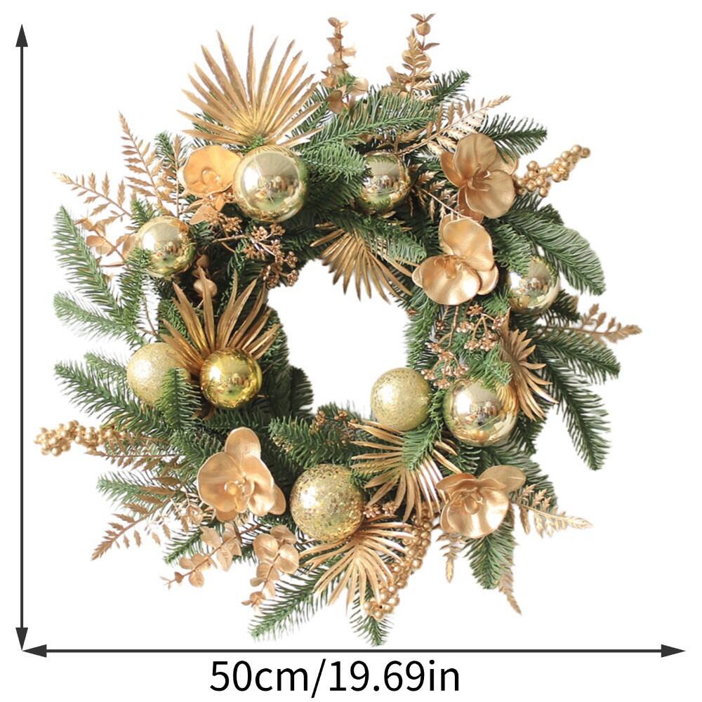 20" Artificial Gold & Pine Christmas Wreath with Orchids and Ornaments