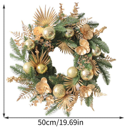 20" Artificial Gold & Pine Christmas Wreath with Orchids and Ornaments