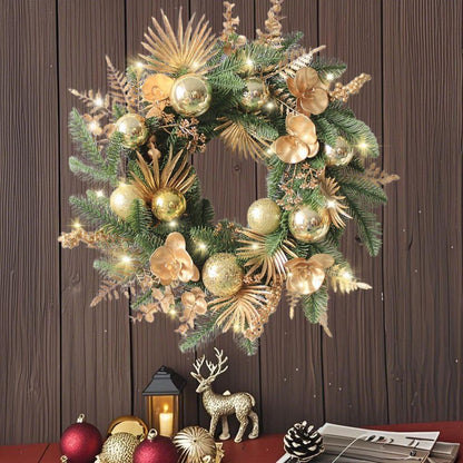 20" Artificial Gold & Pine Christmas Wreath with Orchids and Ornaments