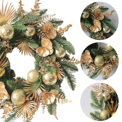 20" Artificial Gold & Pine Christmas Wreath with Orchids and Ornaments