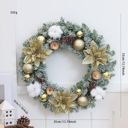 14" Flocked Christmas Wreath with Gold Poinsettias and Cotton Bolls