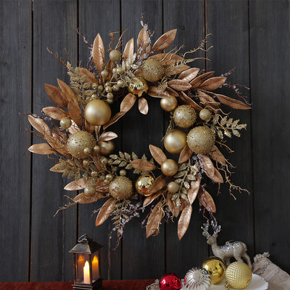 18-Inch Faux Metallic Gold Holiday Wreath with Ornaments