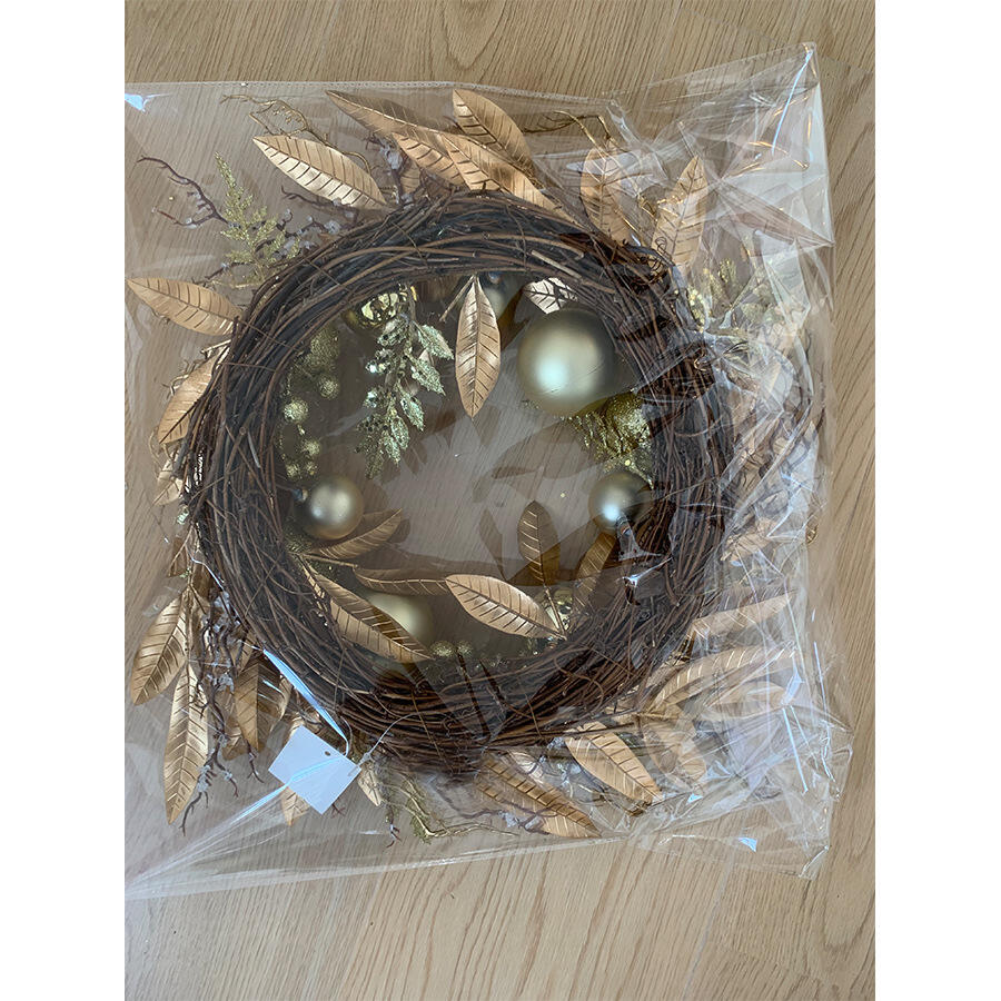 18-Inch Faux Metallic Gold Holiday Wreath with Ornaments