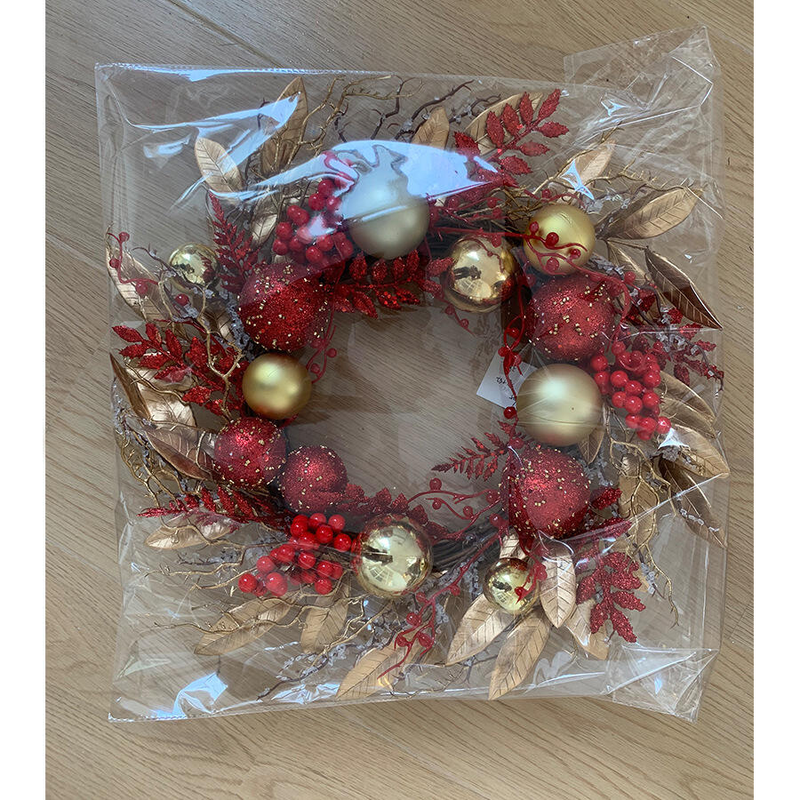 18-Inch Faux Metallic Gold Holiday Wreath with Ornaments