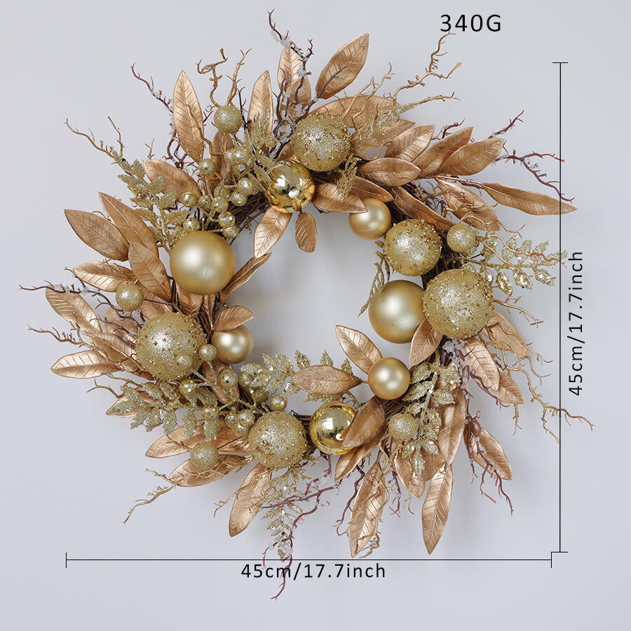 18-Inch Faux Metallic Gold Holiday Wreath with Ornaments