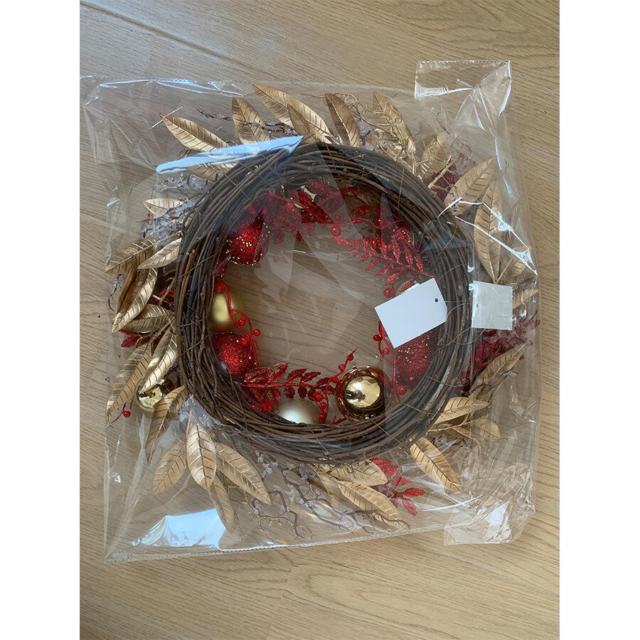 18-Inch Faux Metallic Gold Holiday Wreath with Ornaments