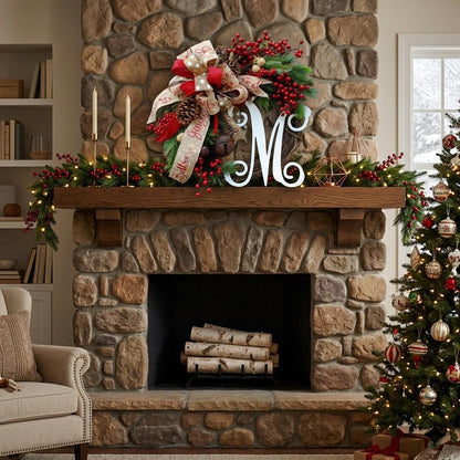 Personalized Monogram Christmas Wreath with Jingle Bells & Ribbon