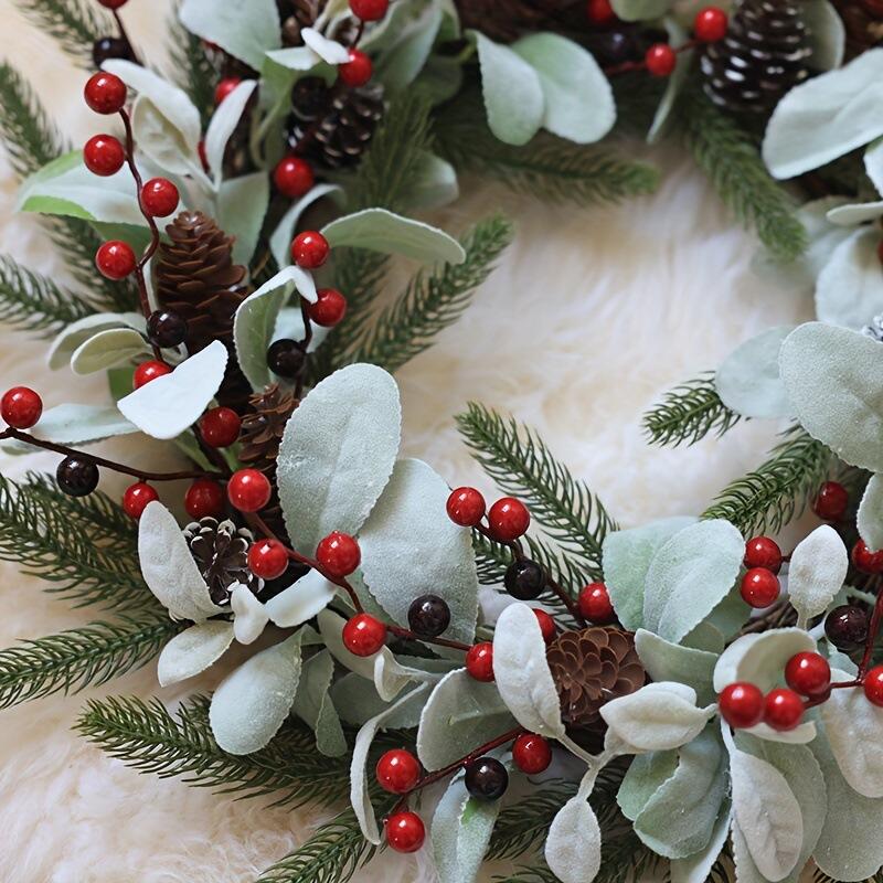 20" Artificial Flocked Christmas Wreath with Red Berries and Pinecones