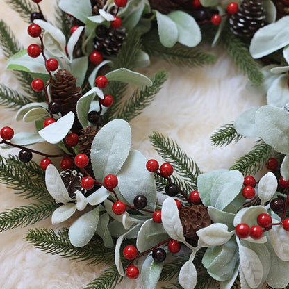 20" Artificial Flocked Christmas Wreath with Red Berries and Pinecones