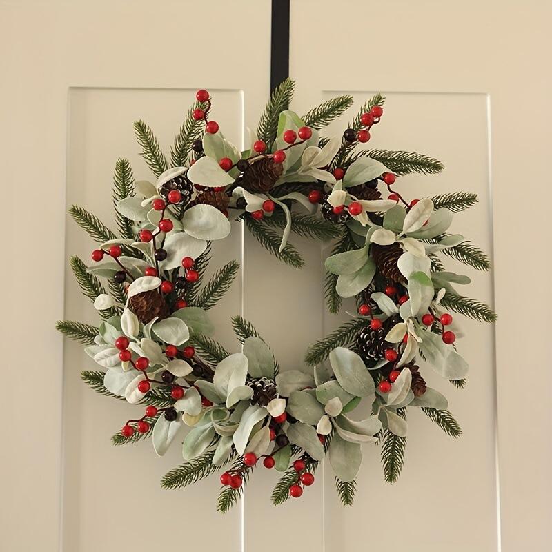 20" Artificial Flocked Christmas Wreath with Red Berries and Pinecones