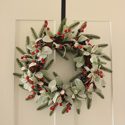 20" Artificial Flocked Christmas Wreath with Red Berries and Pinecones