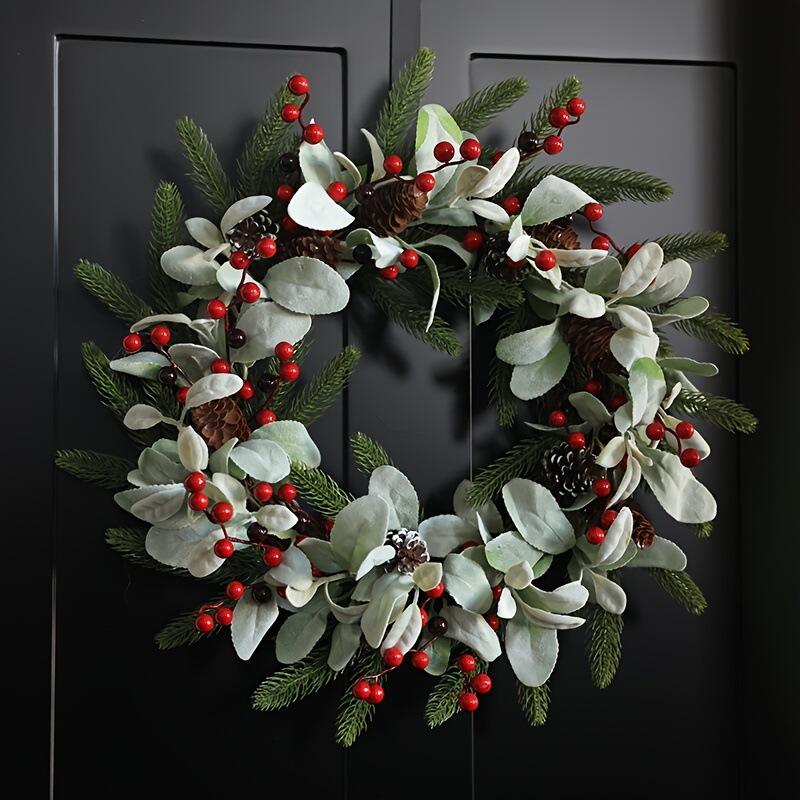 20" Artificial Flocked Christmas Wreath with Red Berries and Pinecones