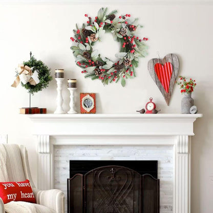 20" Artificial Flocked Christmas Wreath with Red Berries and Pinecones