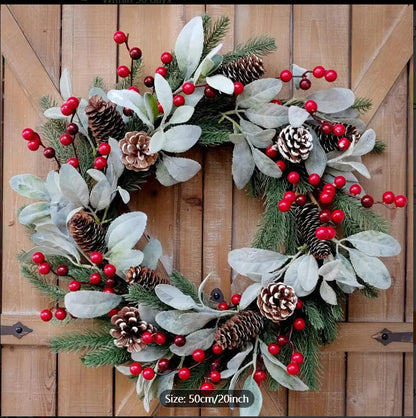 20" Artificial Flocked Christmas Wreath with Red Berries and Pinecones