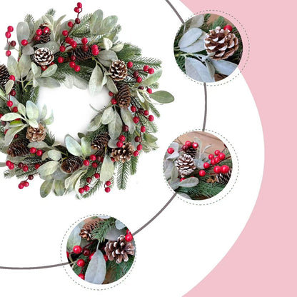 20" Artificial Flocked Christmas Wreath with Red Berries and Pinecones