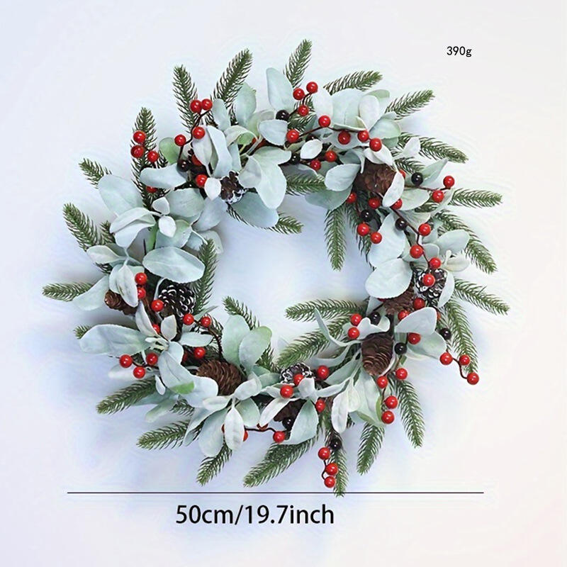 20" Artificial Flocked Christmas Wreath with Red Berries and Pinecones