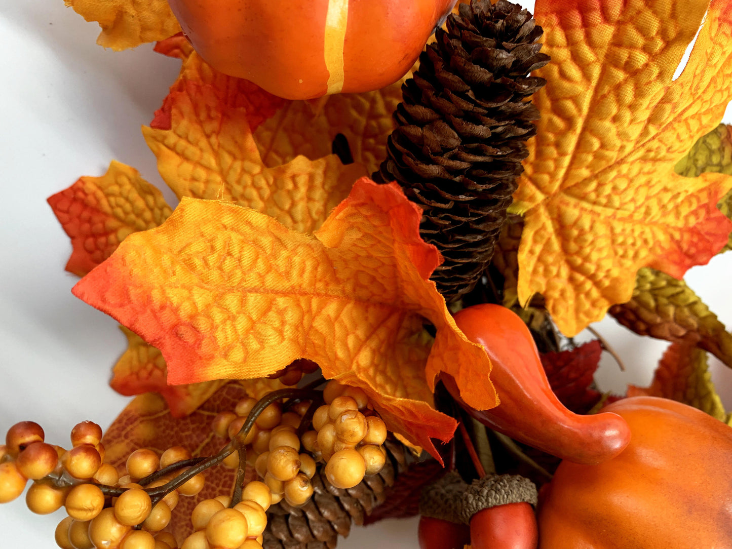 18" Artificial Fall Wreath with Faux Pumpkins and Pinecones - B2B Wholesale
