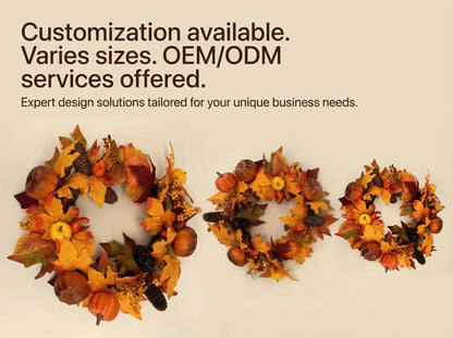 18" Artificial Fall Wreath with Faux Pumpkins and Pinecones - B2B Wholesale