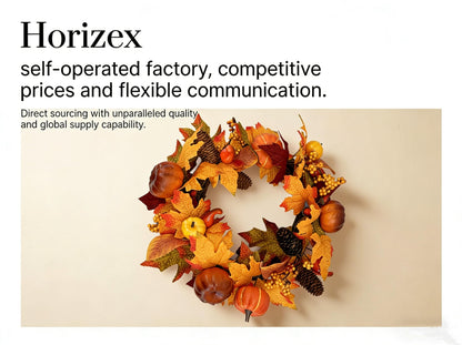 18" Artificial Fall Wreath with Faux Pumpkins and Pinecones - B2B Wholesale