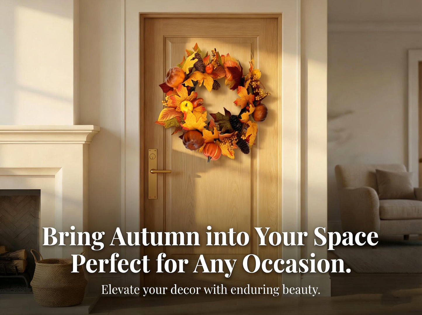 18" Artificial Fall Wreath with Faux Pumpkins and Pinecones - B2B Wholesale