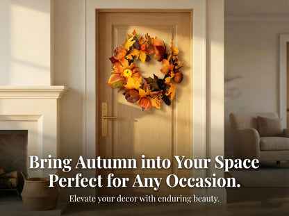18" Artificial Fall Wreath with Faux Pumpkins and Pinecones - B2B Wholesale