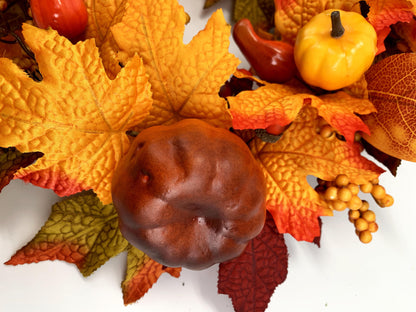 18" Artificial Fall Wreath with Faux Pumpkins and Pinecones - B2B Wholesale