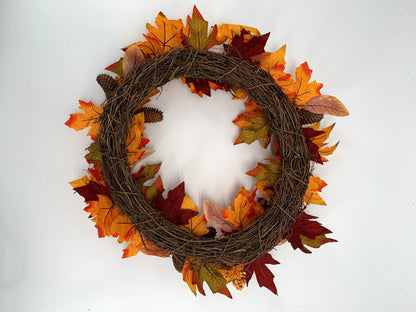 18" Artificial Fall Wreath with Faux Pumpkins and Pinecones - B2B Wholesale