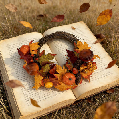18" Artificial Fall Half-Wreath with Faux Pumpkins and Pinecones - Asymmetric Thanksgiving Harvest Wreath, B2B Wholesale