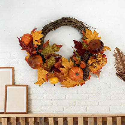 18" Artificial Fall Half-Wreath with Faux Pumpkins and Pinecones - Asymmetric Thanksgiving Harvest Wreath, B2B Wholesale