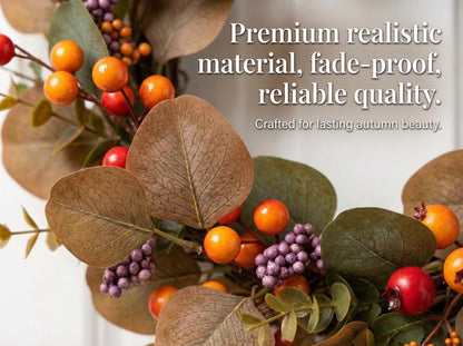 18" Artificial Fall Oak Leaf and Mixed Berry Wreath - Vibrant Thanksgiving  Wreath