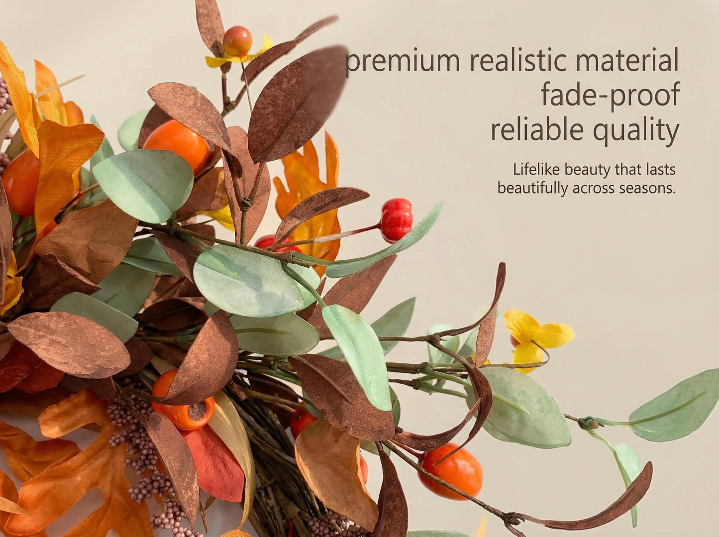 18" Artificial Fall Oak Leaf and Mixed Berry Wreath - Vibrant Thanksgiving  Wreath