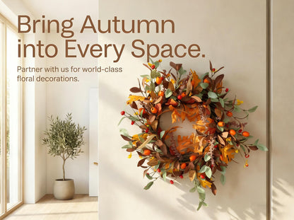 18" Artificial Fall Oak Leaf and Mixed Berry Wreath - Vibrant Thanksgiving  Wreath