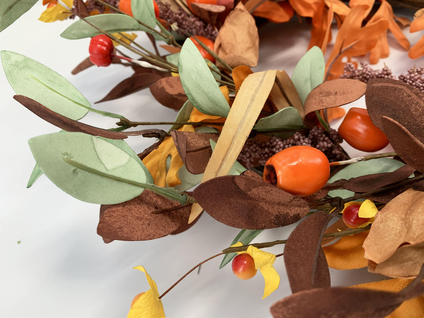 18" Artificial Fall Oak Leaf and Mixed Berry Wreath - Vibrant Thanksgiving  Wreath