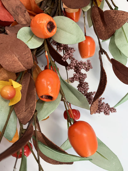 18" Artificial Fall Oak Leaf and Mixed Berry Wreath - Vibrant Thanksgiving  Wreath