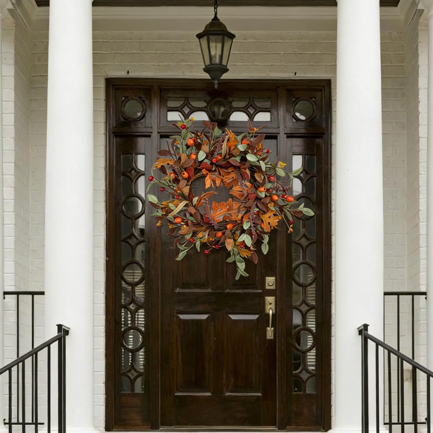 18" Artificial Fall Oak Leaf and Mixed Berry Wreath - Vibrant Thanksgiving  Wreath
