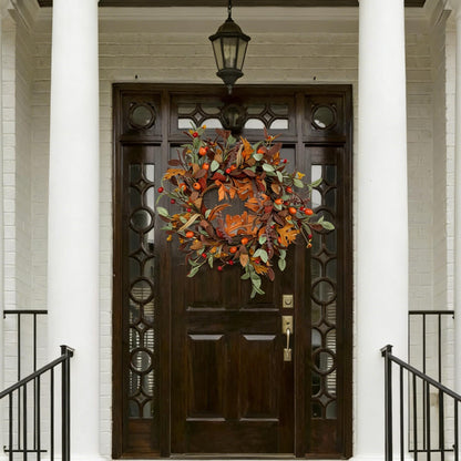 18" Artificial Fall Oak Leaf and Mixed Berry Wreath - Vibrant Thanksgiving  Wreath