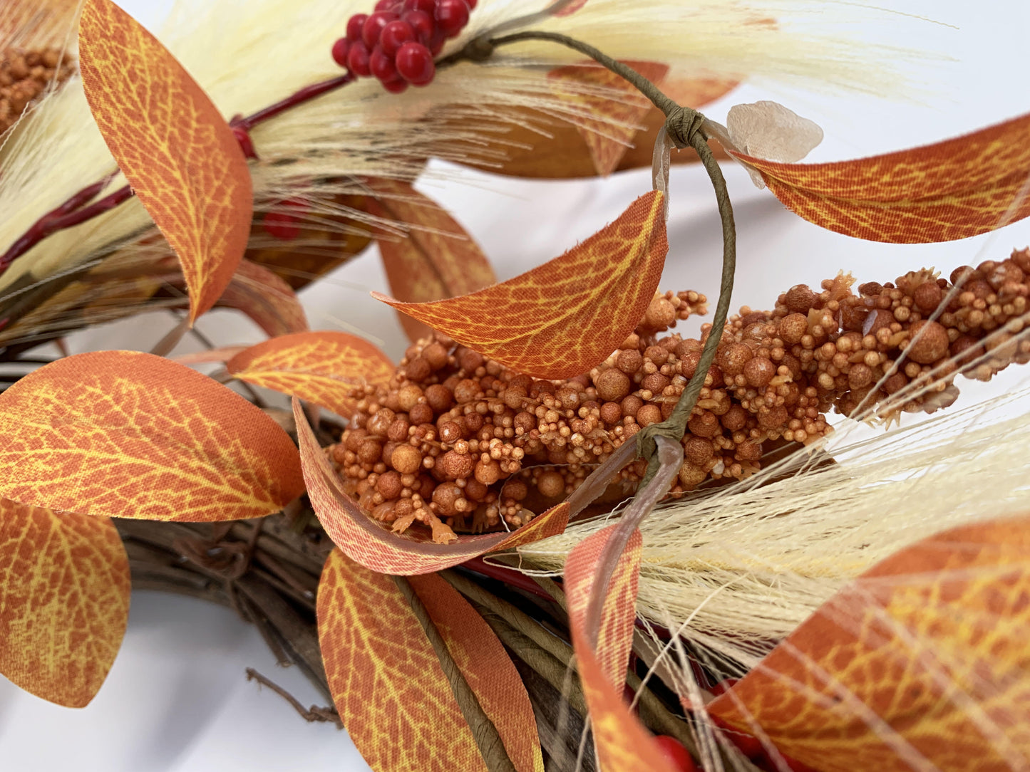 18" Boho Artificial Fall Wreath with Pampas Grass and Harvest Grain Spikes, B2B Wholesale