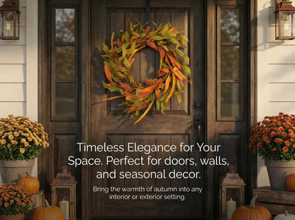 18" Artificial Fall Wreath with Harvest Grain Spikes - Autumn Leaves Front Door Decor, B2B Wholesale